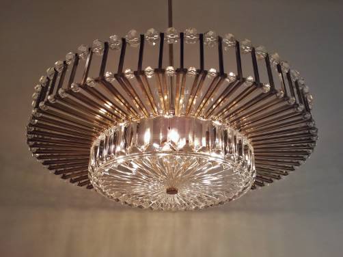 Hillebrand vintage brass, glass & Lucite beaded chandelier, 1960`s ca, German